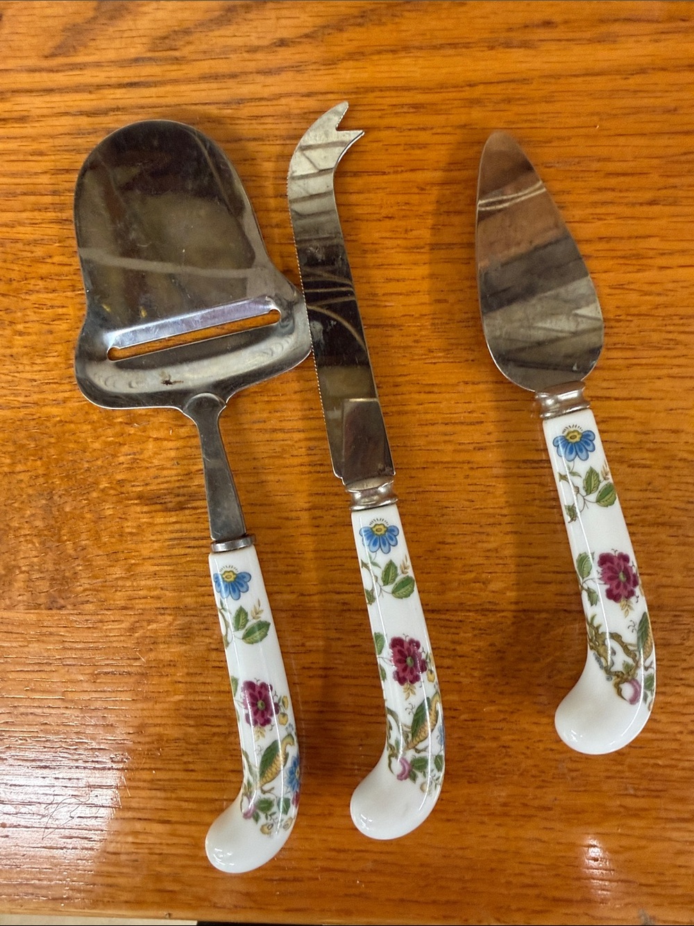 Floral Porcelain Handle Cheese Serving Set - 3 Piece